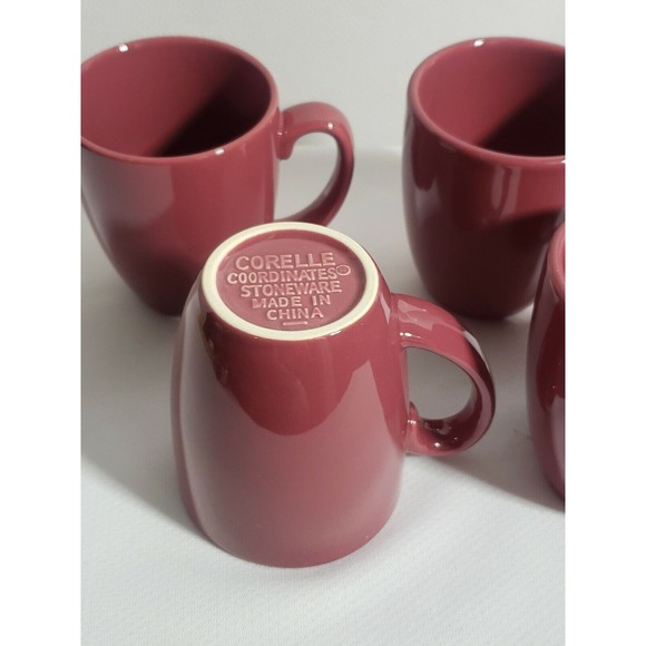 Set of 4 BRAND NEW Corelle Stoneware DUSTY ROSE MAUVE PINK Coffee Mugs Cups - Picture 2 of 2